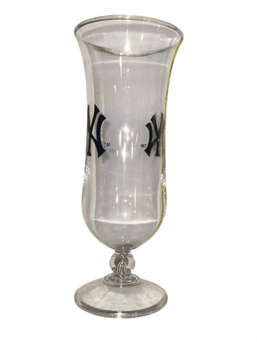 ⚾Vintage NY Yankees Clear Glass Hurricane Pilsner Stemmed Beer Cup